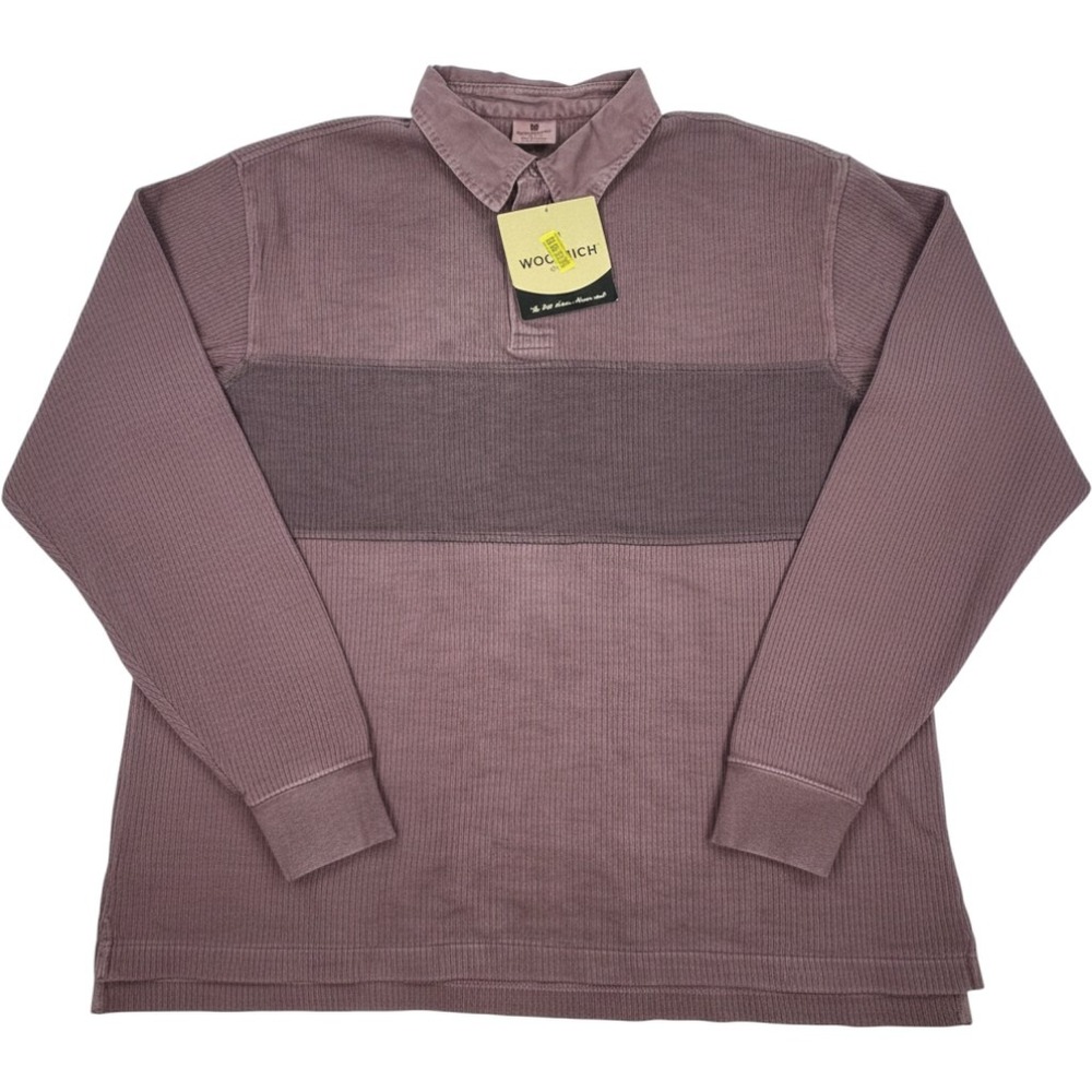 Woolrich Vintage Mens XL Long Sleeve Ribbed Polo Shirt Purple Cotton 8091 NWT